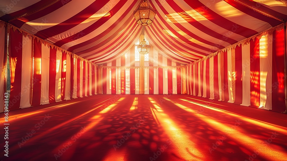 Vibrant Circus Tent Interior Bathed in Warm Sunset Light Vibrant Circus Tent Interior Bathed in Warm Sunset Light
