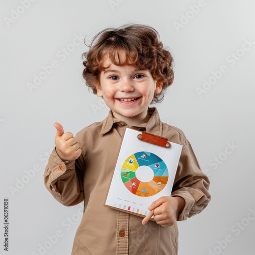 A charming child in a suit, holding a folder, happily gives a thumbsup, combining cuteness with professionalism AIG59 photo