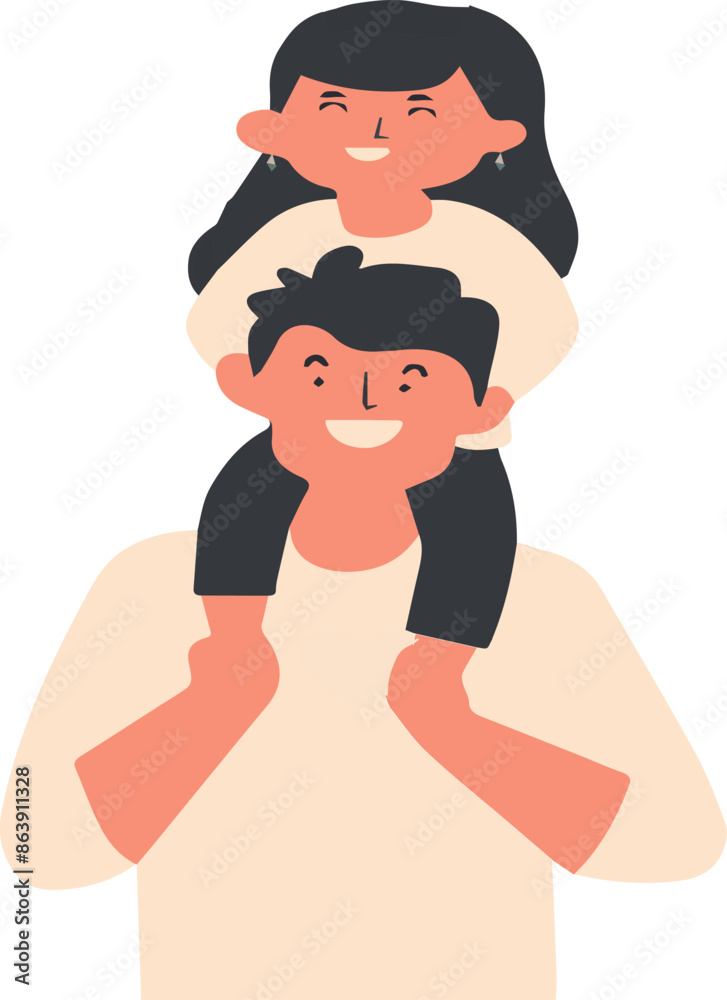 A man is holding a young girl on his shoulders A man is holding a young girl on his shoulders