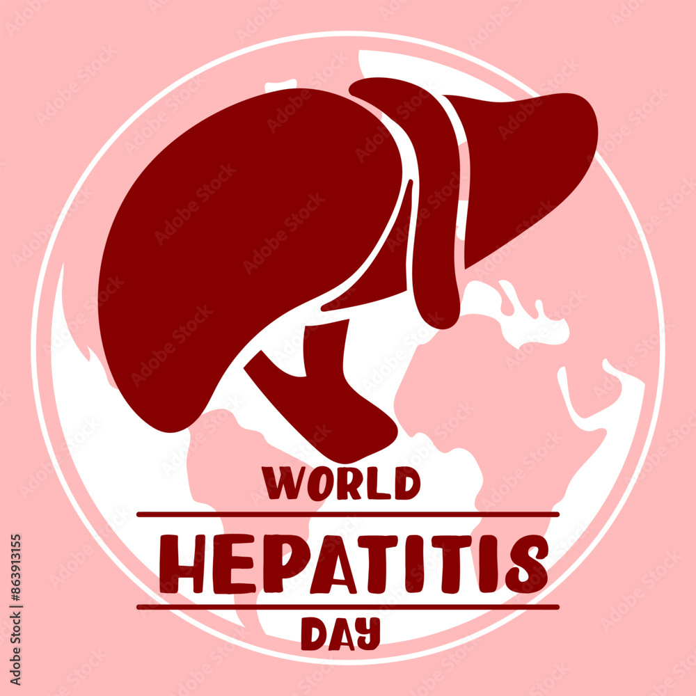 Obraz premium The World Hepatitis Day banner is used for vector design of postcards with a minimalist and modern concept, cover, background, liver, internal organs, international. Silhouette illustration on pink