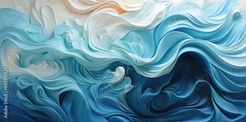 Abstract Blue and White 3D Wavy Background Illustration