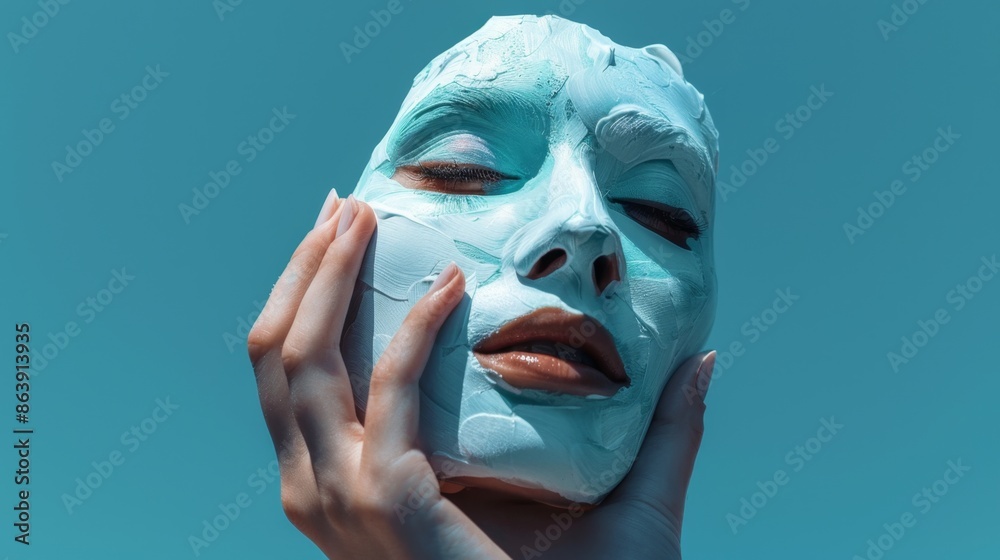 Fototapeta premium A close-up of a hand holding a face mask, showcasing the use of skincare products for promoting healthy and radiant skin.