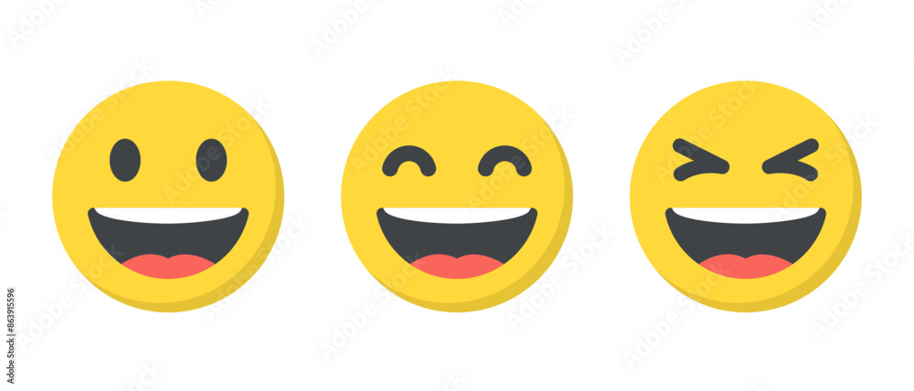 Fototapeta premium Laughing face emoji icon in flat design. Laugh, LOL facial emoticon concept