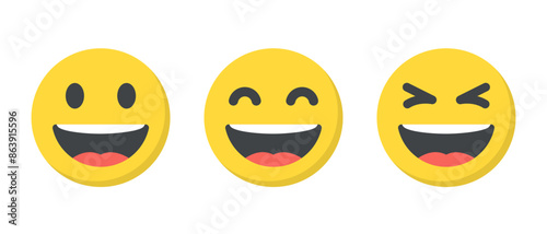 Laughing face emoji icon in flat design. Laugh, LOL facial emoticon concept