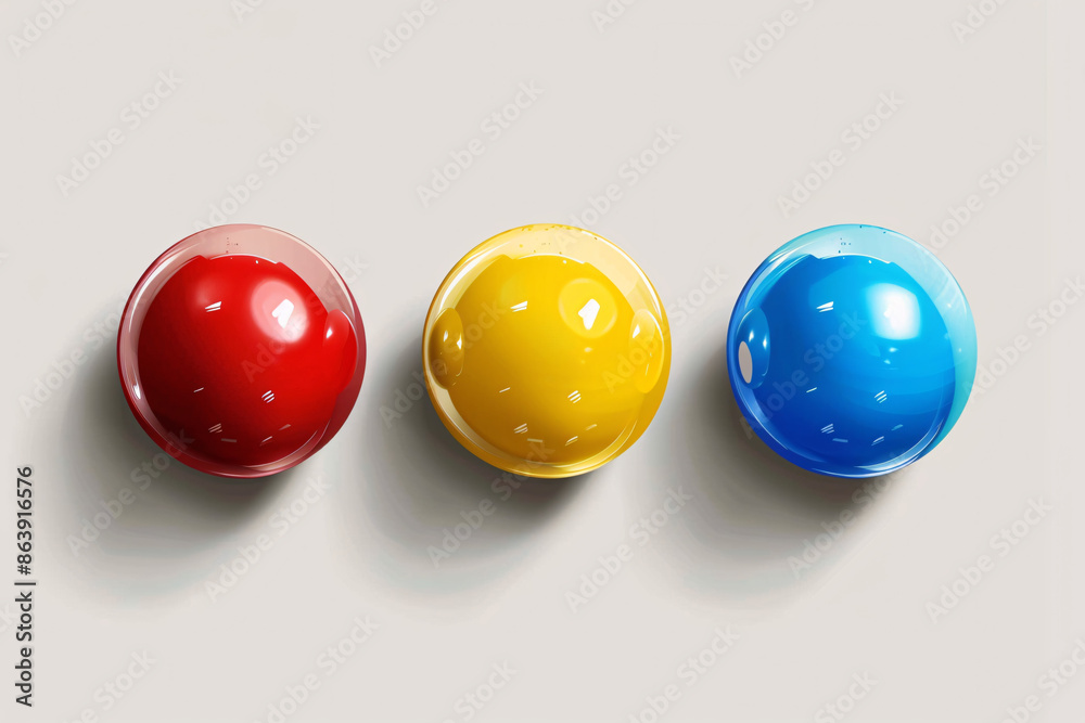 Three glossy spheres in red, yellow, and blue on a light background Three glossy spheres in red, yellow, and blue on a light background