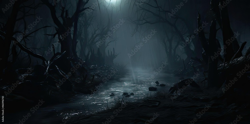 Dark Forest River Illustration Dark Forest River Illustration