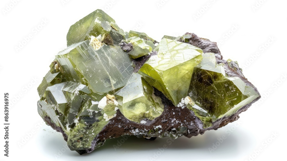 Polished vesuvianite mineral specimen from Yakutia geology collection on white background Polished vesuvianite mineral specimen from Yakutia geology collection on white background
