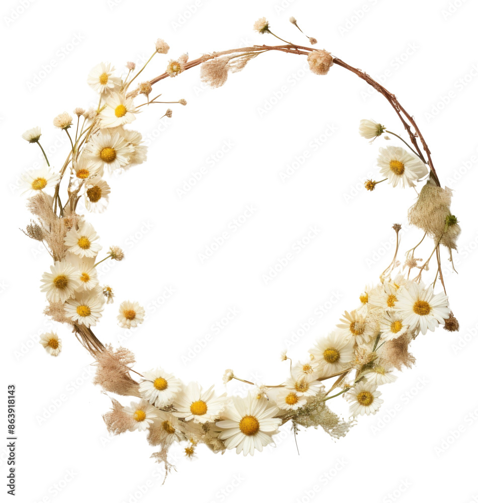 PNG Real Pressed daisy flower jewelry wreath.