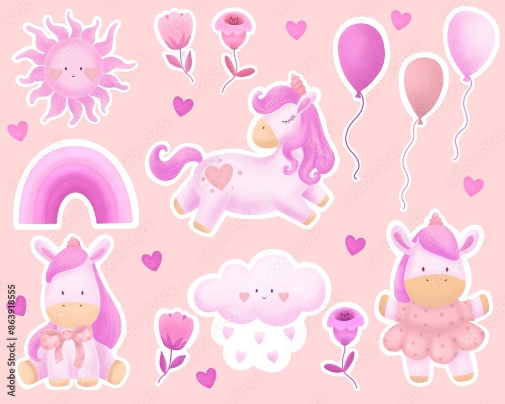 Stickers for kids pink unicorn Stickers for kids pink unicorn