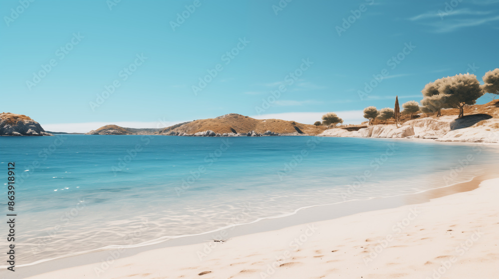 Paysage paradisiaque d'une plage et de l'océan. Magnifique ciel bleu, nuage. Soleil éclatant, ensoleillé. Vacances, voyage, été. Pour conception et création graphique. Paysage paradisiaque d'une plage et de l'océan. Magnifique ciel bleu, nuage. Soleil éclatant, ensoleillé. Vacances, voyage, été. Pour conception et création graphique.