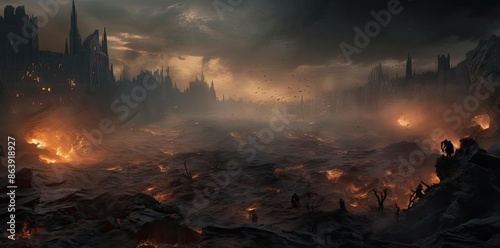 Dark Fantasy Illustration: A City of Fire and Shadow