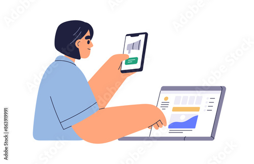 Digital marketing concept. SMM manager works with online social media, networ...