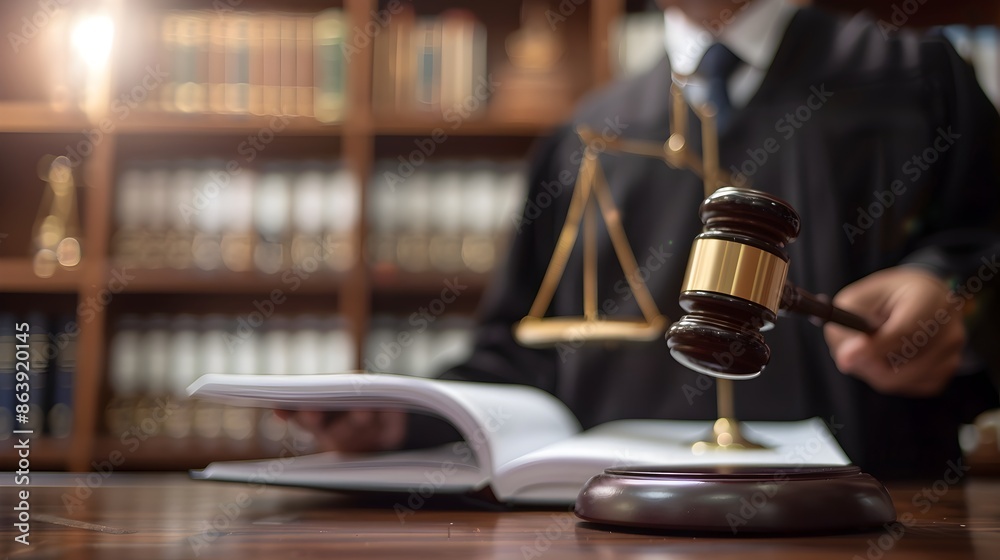 Blurred View of Lawyer Presenting a Case to the Judge in Courtroom Blurred View of Lawyer Presenting a Case to the Judge in Courtroom