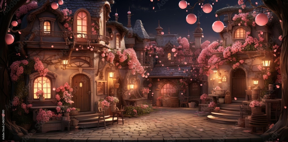 custom made wallpaper toronto digitalFantasy Village at Night 3D Illustration