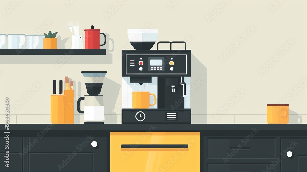 Coffee maker flat design side view theme morning routine water color Complementary Color Scheme Coffee maker flat design side view theme morning routine water color Complementary Color Scheme