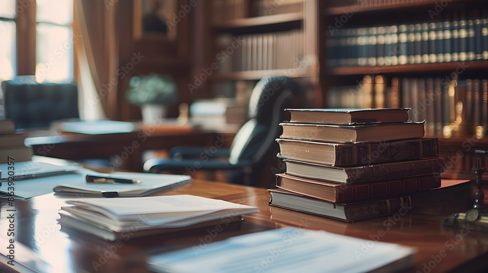 Blurred View of Prosecutor's Desk with Legal Documents and Files