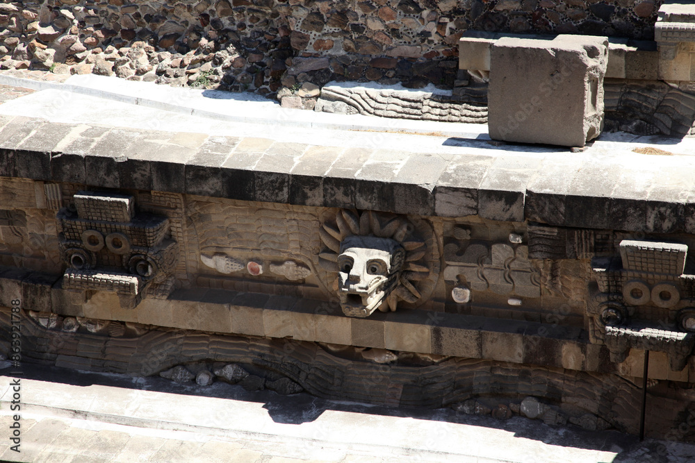 Detail of Ancient ruins of the Aztec and Pyramids at Teotihuacan, Mexico Detail of Ancient ruins of the Aztec and Pyramids at Teotihuacan, Mexico