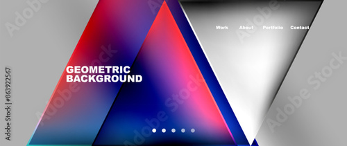 Metal triangles with colorful bright triangles. Geometric modern minimalist design template