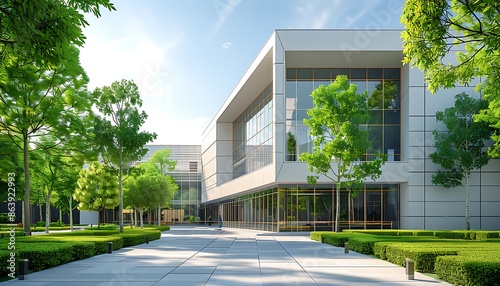 Exterior of the modern office building. 3d render image.