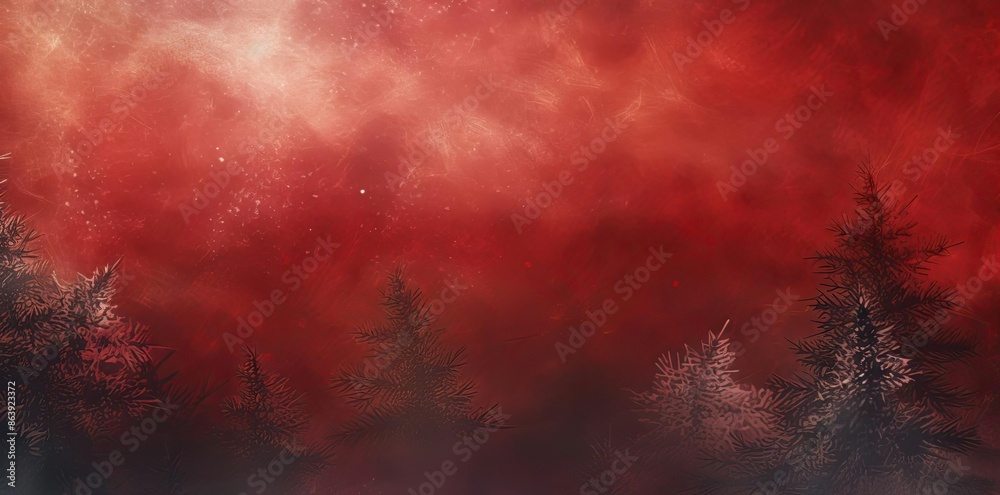 Fototapeta premium Red Abstract Background with Silhouettes of Trees
