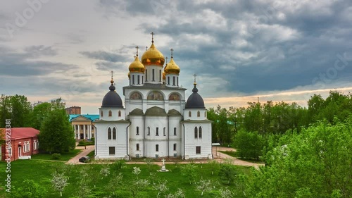 Cathedral of Assumption of Blessed Virgin Mary is an Orthodox church. Temple is located in ancient Russian fortress of Kremlin of XII century in city of Dmitrov, Moscow region, Russia. photo