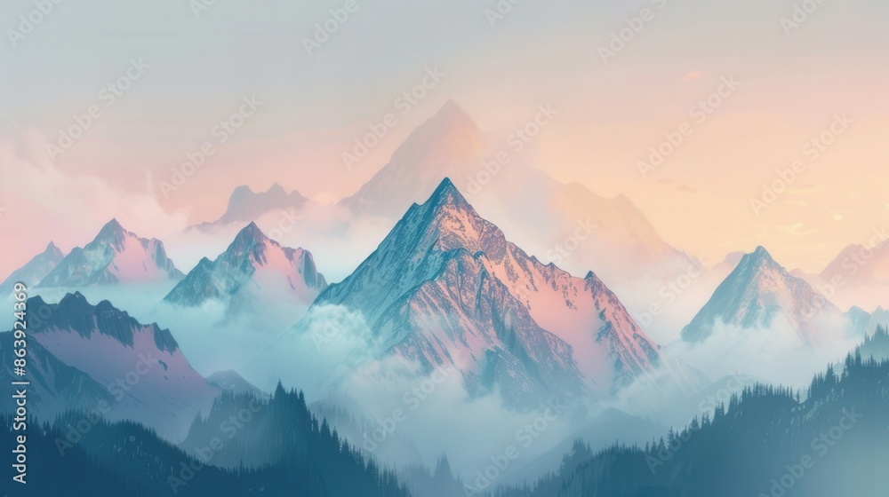 Snow-capped mountains at dawn, glowing in pastel hues with the first rays of sunlight. A tranquil and breathtaking scene. Generative AI Snow-capped mountains at dawn, glowing in pastel hues with the first rays of sunlight. A tranquil and breathtaking scene. Generative AI