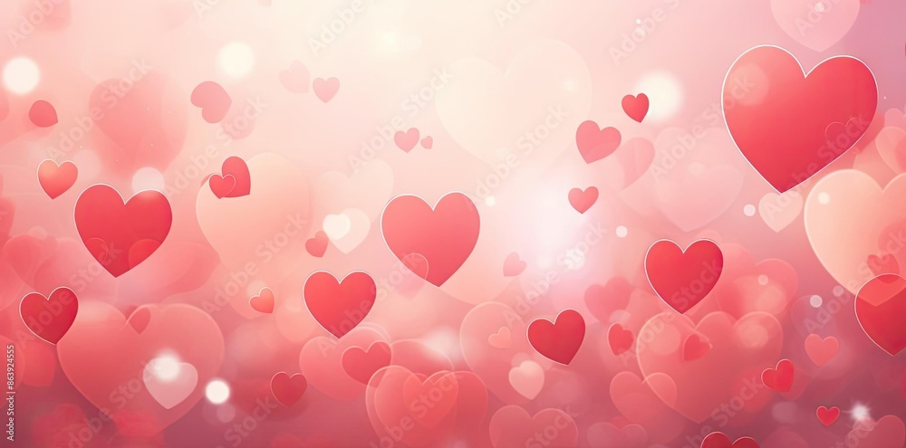 Abstract Background with Red Hearts and Bokeh Lights - Valentine's Day Design