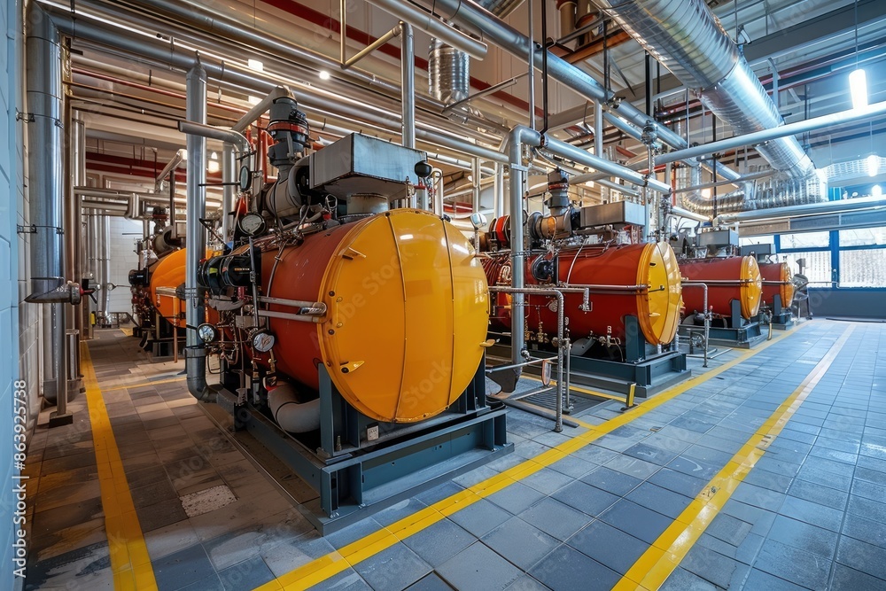 Fototapeta premium Modern boiler room with gas boilers, industrial heating.