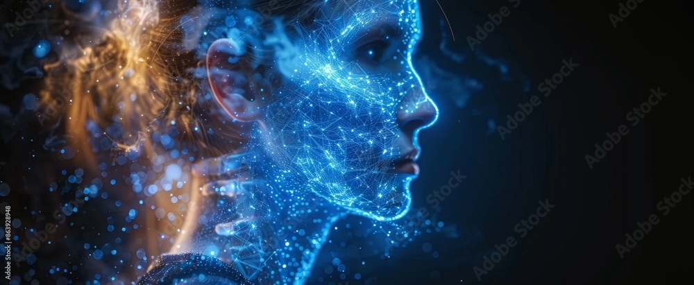 Neon schematic lines outlining a human face present a futuristic portrait, symbolizing advancements in organ and muscle scanning technologies. Neon schematic lines outlining a human face present a futuristic portrait, symbolizing advancements in organ and muscle scanning technologies.