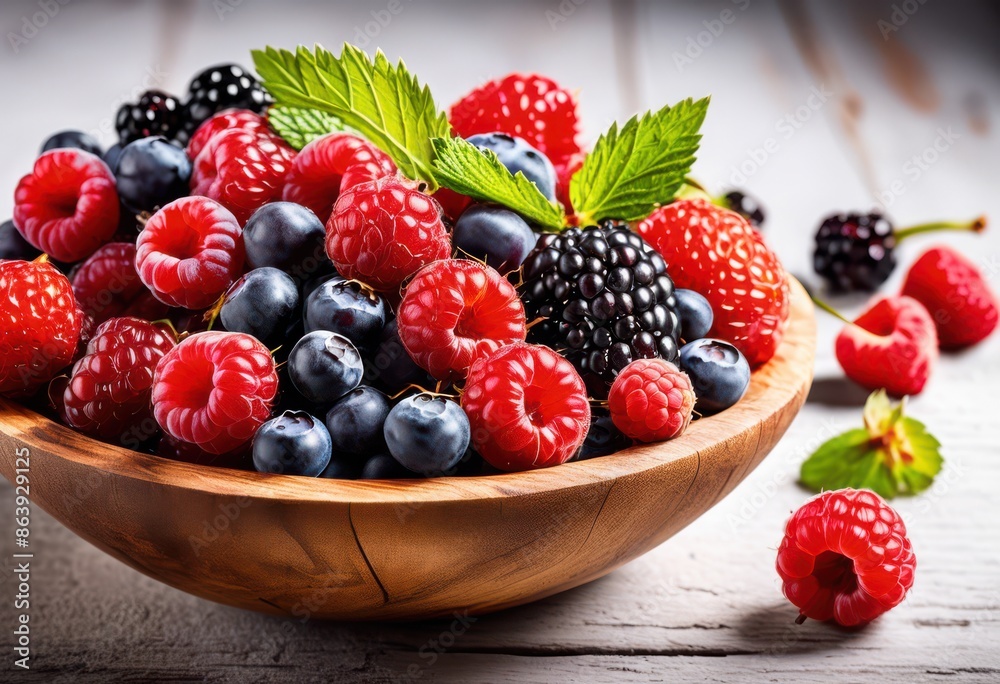 fresh berries rustic wooden bowl white healthy fruit snack concept, organic, natural, ripe, colorful, vibrant, juicy, delicious, antioxidant, nutrition, diet fresh berries rustic wooden bowl white healthy fruit snack concept, organic, natural, ripe, colorful, vibrant, juicy, delicious, antioxidant, nutrition, diet