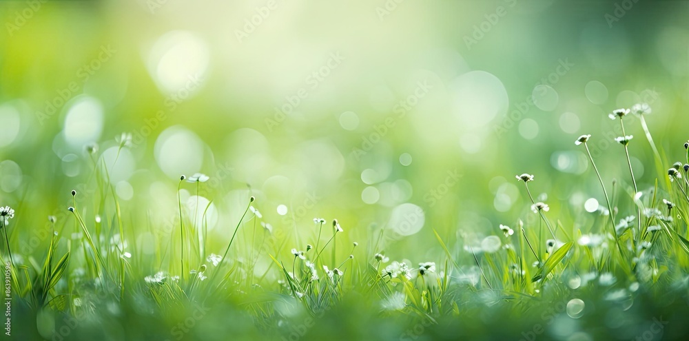 Green Grass and White Flowers, Bokeh Background Illustration Green Grass and White Flowers, Bokeh Background Illustration