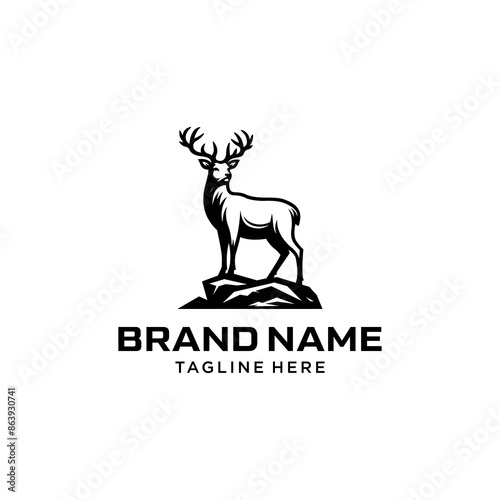 Horned Deer Logo Template Design. Simple Vector of Deer. Suitable for Hunting and Outdoor Activities Logos.