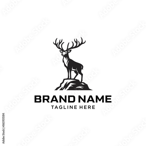 Horned Deer Logo Template Design. Simple Vector of Deer. Suitable for Hunting and Outdoor Activities Logos.