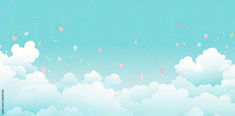 Pastel Sky with Clouds and Flowers Illustration Pastel Sky with Clouds and Flowers Illustration
