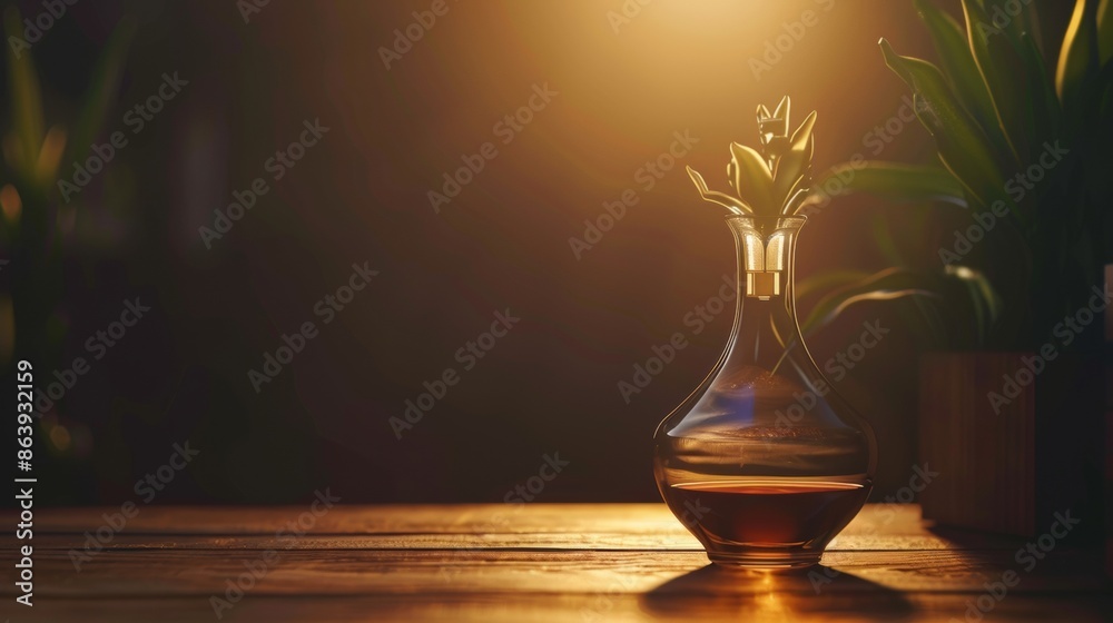 Elegant Glass Decanter with Liquid in Warm Light