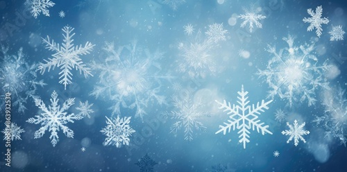 Abstract Winter Background with Falling Snowflakes Illustration © Siasart Studio