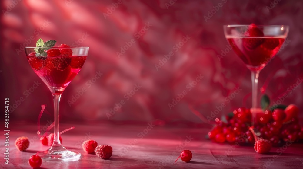 Raspberry Cocktail in Elegant Glasses