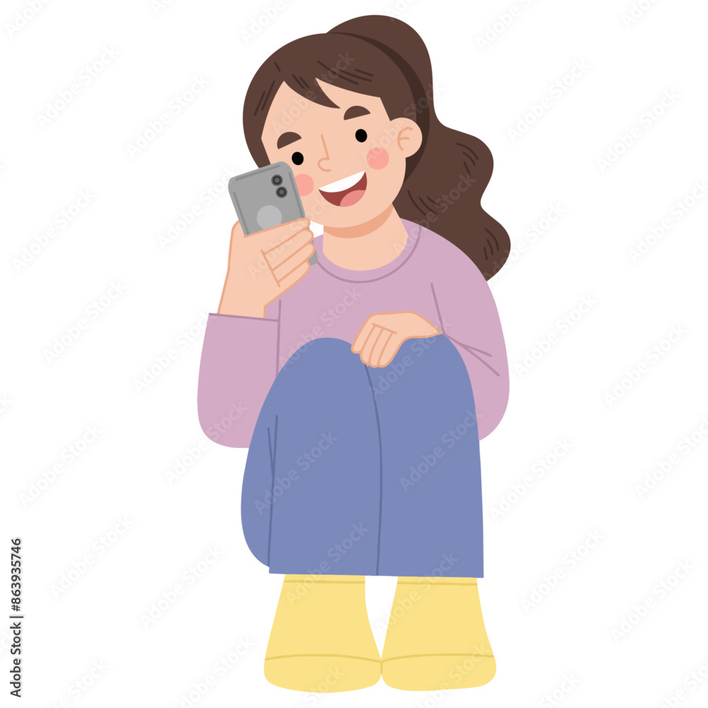 Woman using mobile phone illustration Woman using mobile phone illustration
