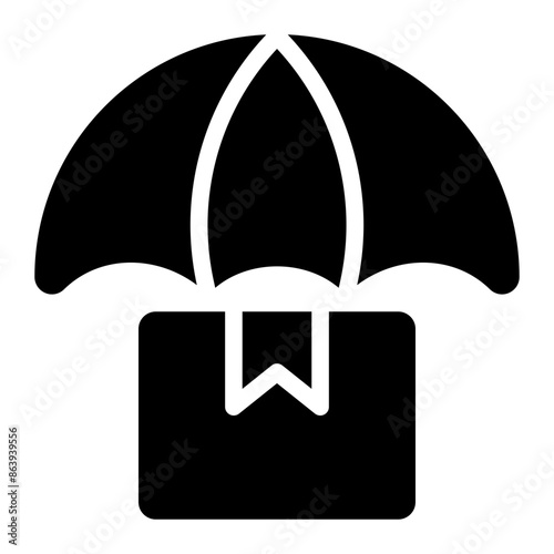 keep dry, protect, umbrella, safety, package, box, product glyph solid icon