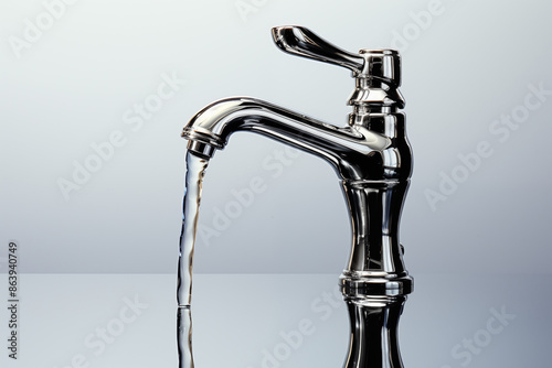Image of water tap on white background. Water-related topics. Renewable energy. Water shortage. Contaminated water.