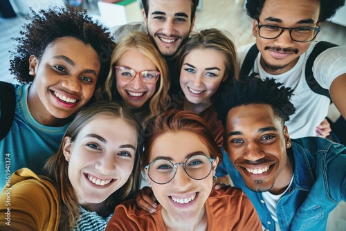 Multicultural happy people taking group selfie portrait in the office, diverse people celebrating together, Happy teamwork and lifestyle concept
