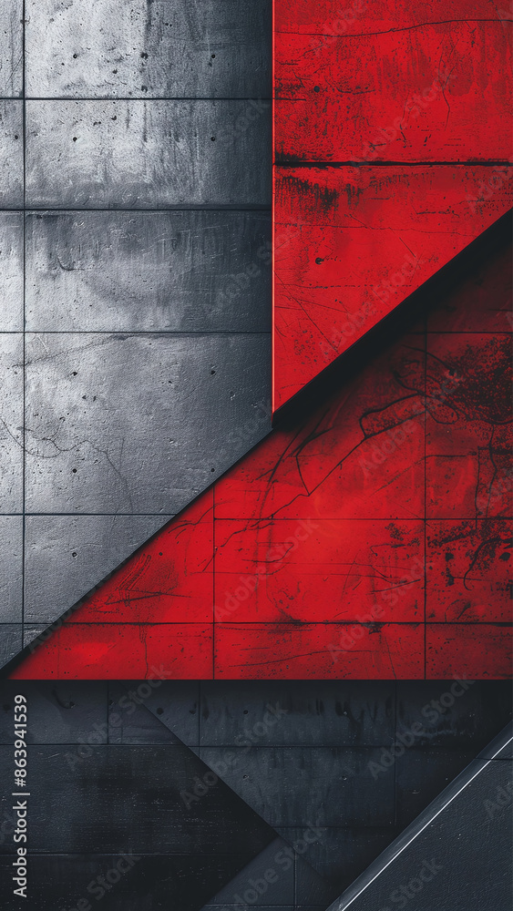 Abstract Geometric Fusion: Textured Red and Grey Triangles as Modern Wallart Wallpaper Abstract Geometric Fusion: Textured Red and Grey Triangles as Modern Wallart Wallpaper