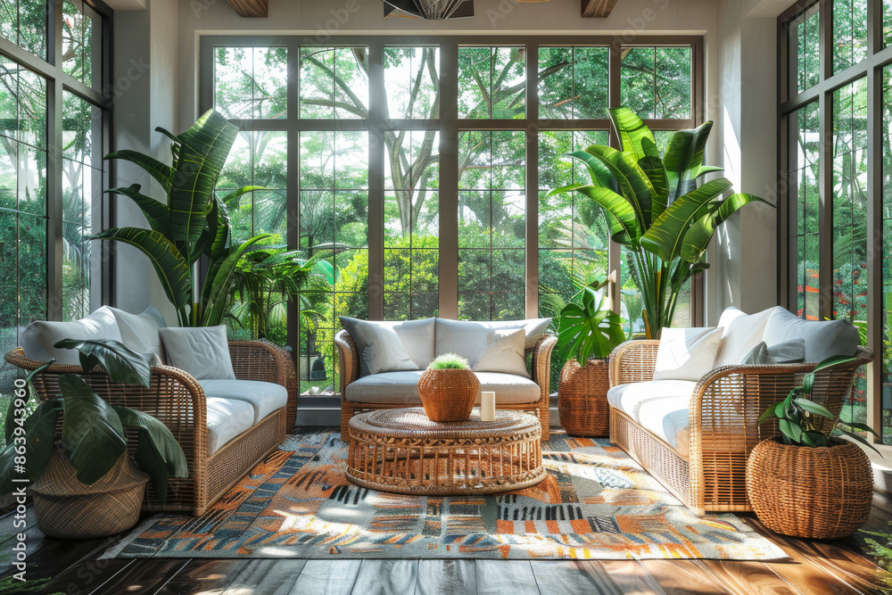 Tropical Living Room with Wicker Furniture Tropical Living Room with Wicker Furniture
