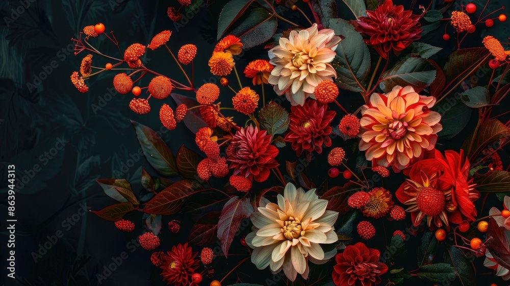 Dark background featuring autumn flowers