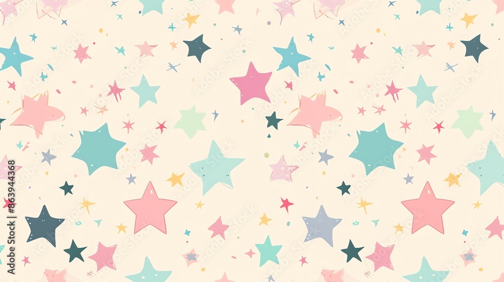 A repeating pattern of colorful stars on a cream background. A repeating pattern of colorful stars on a cream background.