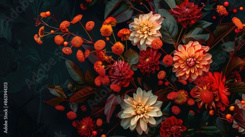 Obraz na płótnie Dark background featuring autumn flowers w salonie