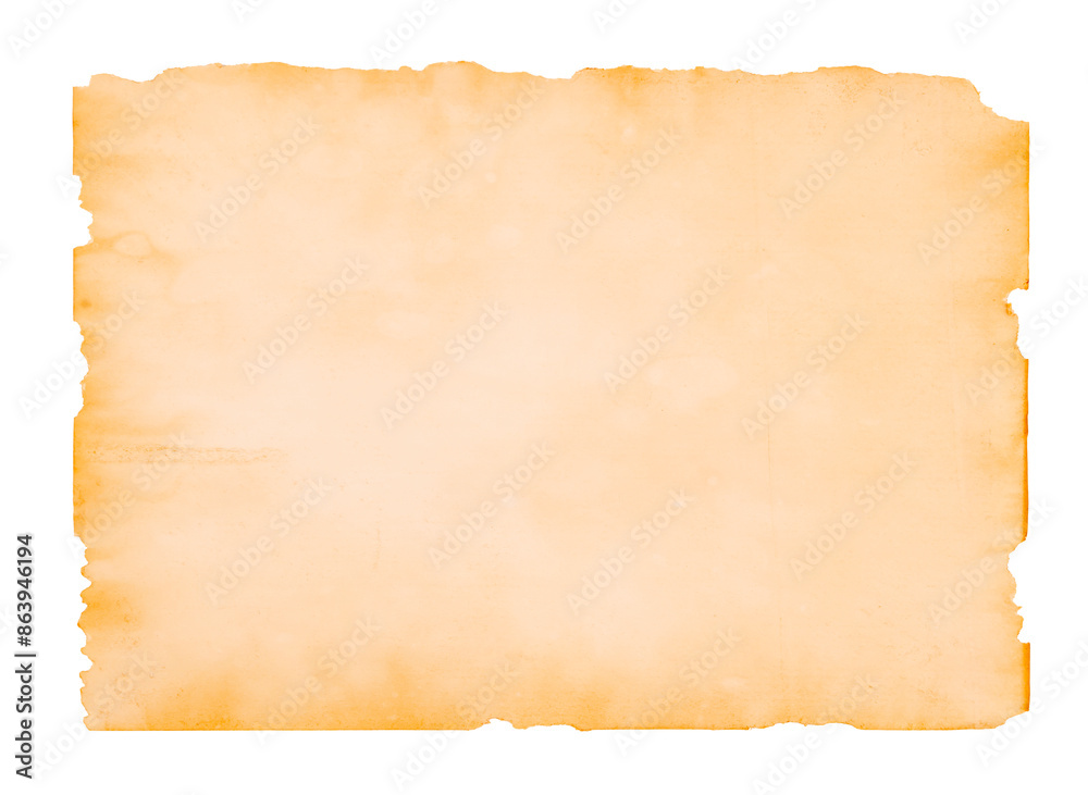 Plain yellowish brown beige grunge paper isolated on white background, Save clipping path.