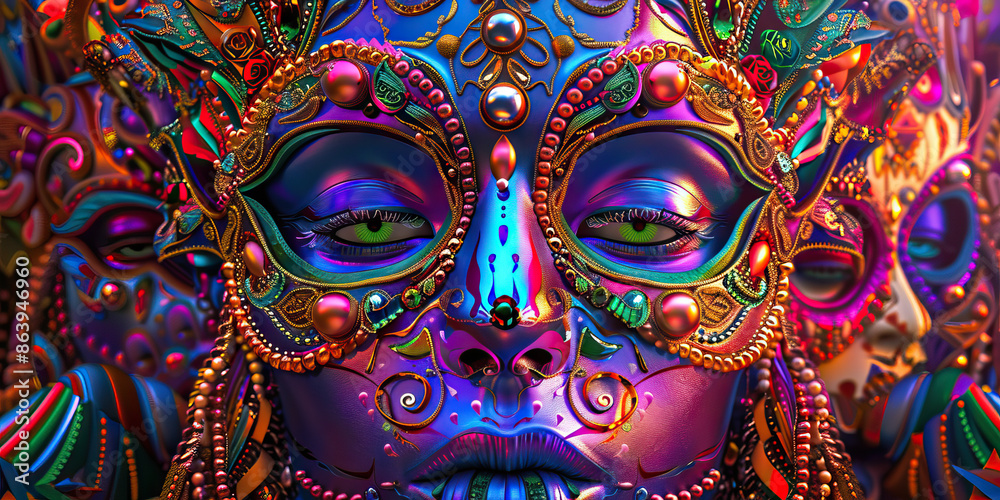 Fototapeta premium Carnaval de Tenerife: A Colorful Artwork of the Carnival of Tenerife, Featuring Elaborate Costumes and Parades