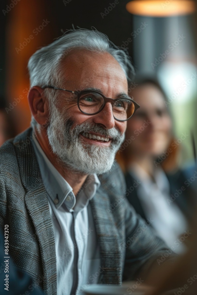 A person with a beard and glasses smiling, suitable for use in editorial or advertising content A person with a beard and glasses smiling, suitable for use in editorial or advertising content