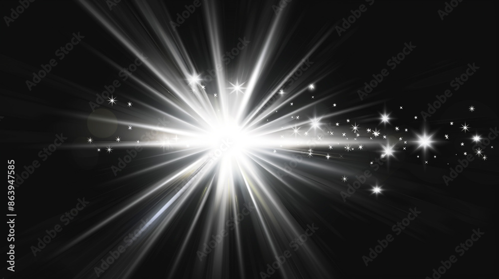 White glowing light explodes on background. lights and glow white elements on black background. White glowing light explodes on background. lights and glow white elements on black background.